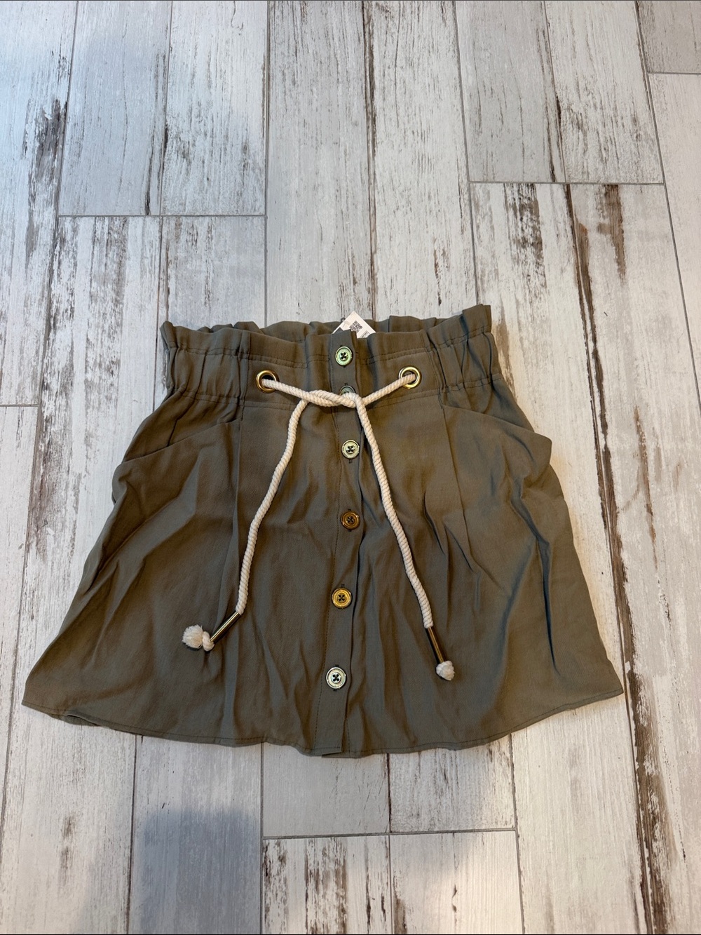 Zara Olive Green Drawstring Button-Front Midi Skirt